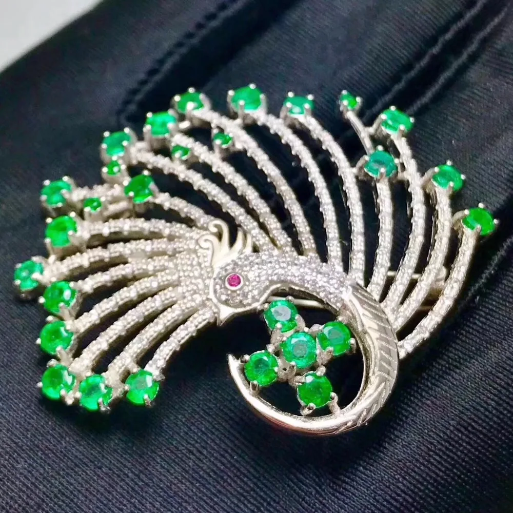 

Natural emerald brooch, Colombian emerald, precious gemstone, dual-use style, 925 silver quality