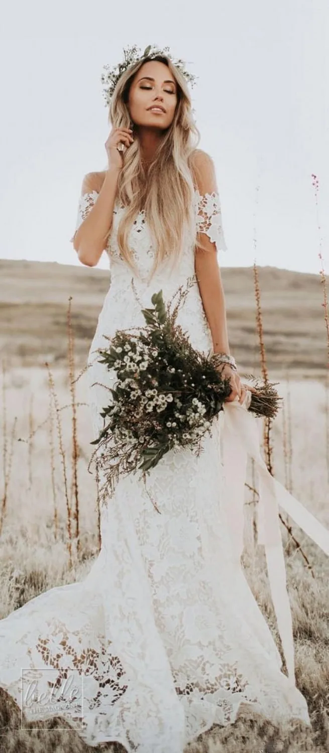 Женское кружевное платье Русалка Boho элегантное пляжное свадебное с открытыми