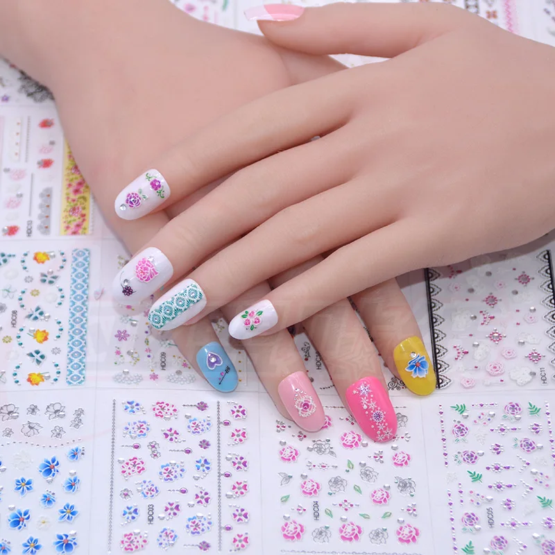 

24 pcs/lot nail sticker diamond 3D Korea waterproof lasting Nail Sticker fresh girl children nail applique jewelry-Nail Wraps