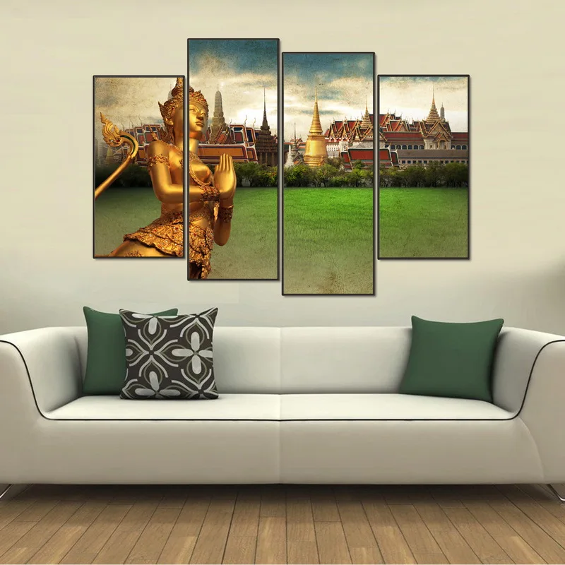 Модульная настенная живопись Будда 4 шт. холст печать плакат в рамке картина