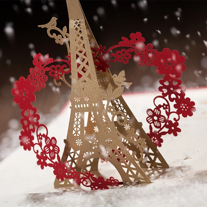 WishMade 3d Eiffel Романтический Свадебные Приглашения карты в красном с enveloel pe Печати