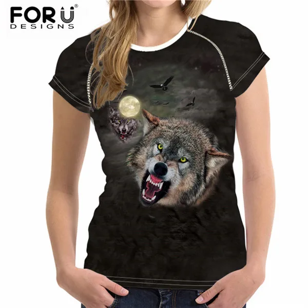 FORUDESIGNS/Модная женская футболка с принтом волка, короткий рукав, Летние удобные мягкие футболки для женщин, женская футболка, ropa mujer - Цвет: CC3573BV