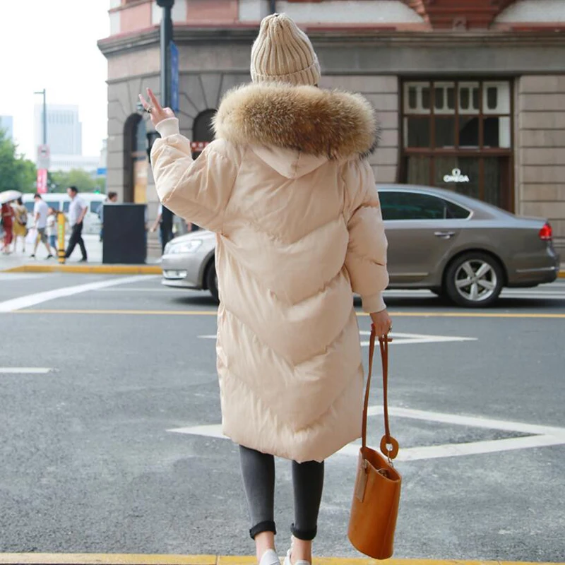 Winter Coat Women Large Fur Collar Hooded Long Jacket Thicken Warm Korean Padded Parkas 2018 New Oversized Loose Parka LY1208 | Женская