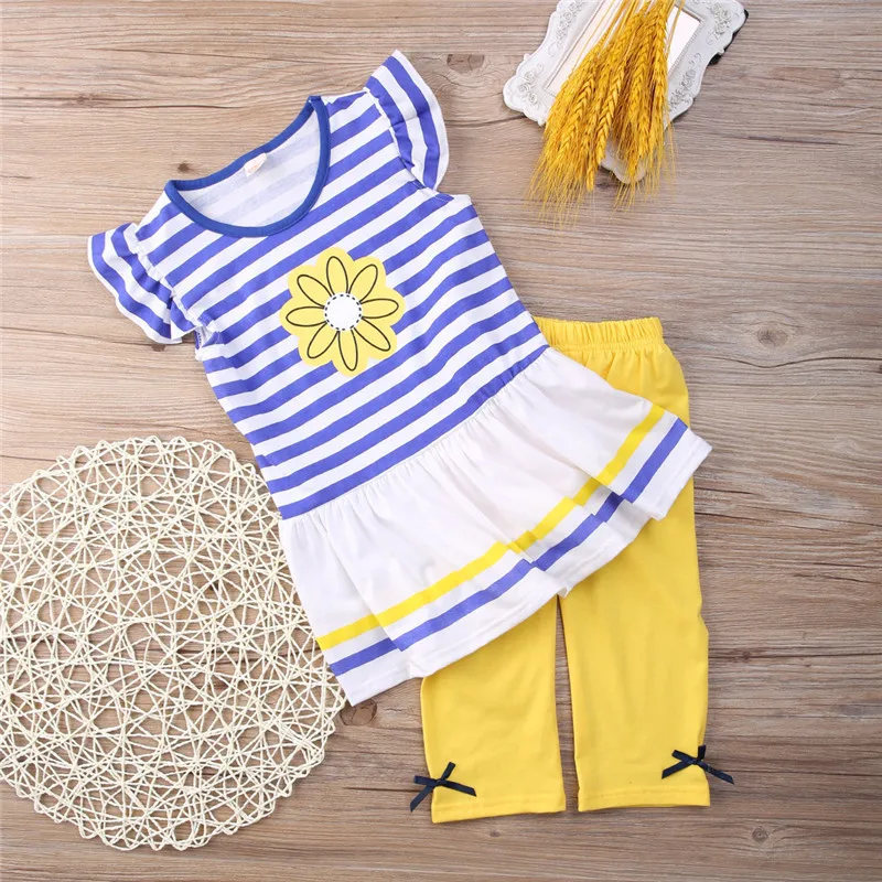 Новая милая детская полосатая футболка с подсолнухом для маленьких девочек топы