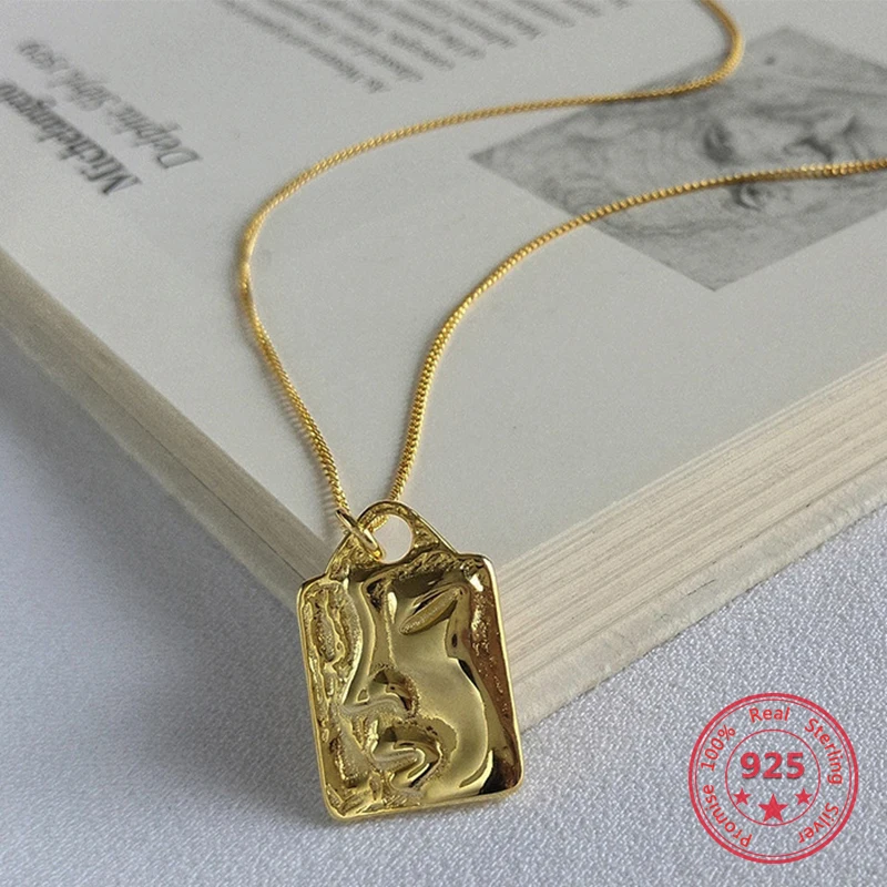 

European American New Design 925 Silver Fashion Gold Squre Pendadt Necklace Women Fine Jewelry