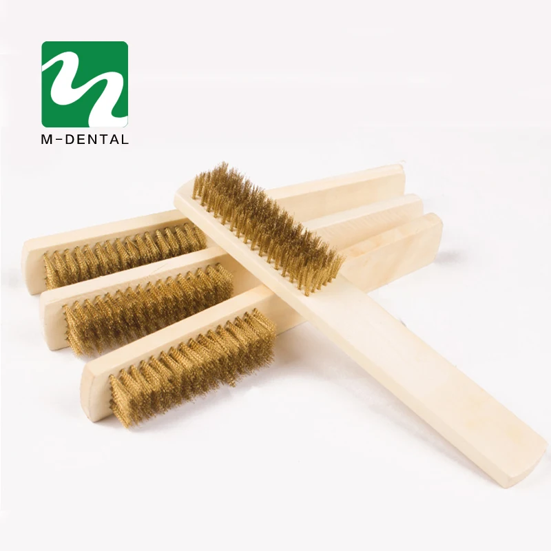 

4 PC Dental Material Copper Brush With Wooden Handle For Clean Dental Burs And Dental Product Free Shipping