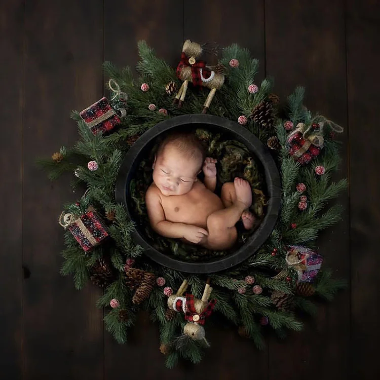 Рождественский костюм для новорожденных; тематический фон для фотосъемки; реквизит для новорожденных; аксессуары для фотосессии для маленьких мальчиков; Рождественская корзина