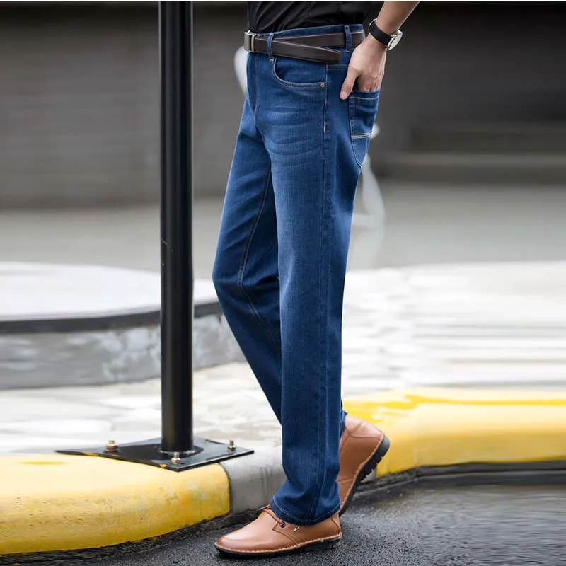 Мода 2017 г. бренд синие джинсы Slim Fit Для мужчин Повседневное прямые джинсовые