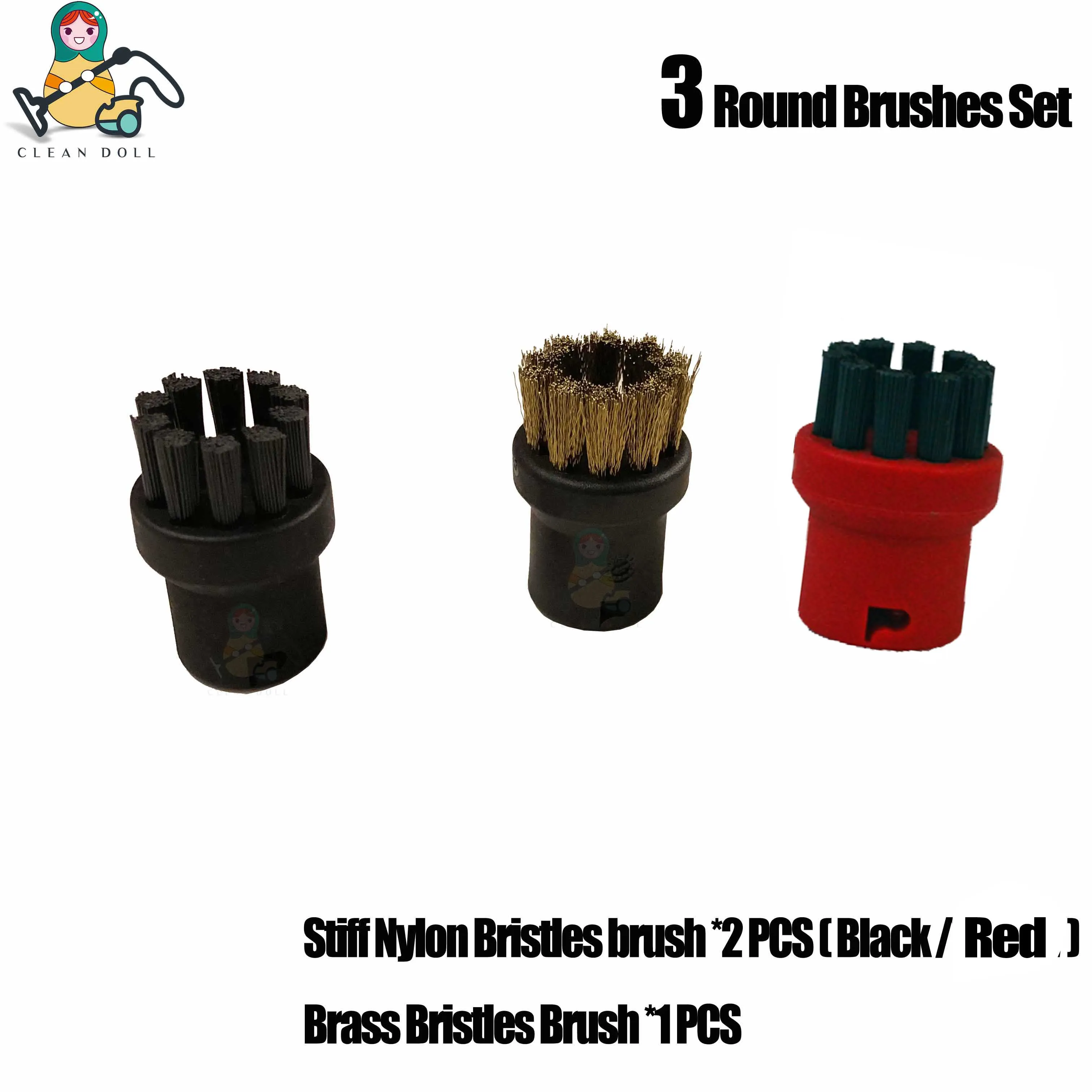 KAR-SC-BR-3PK Чистая кукла 3x нейлон и 2x латунная Щетина Щетка Насадка для Karcher SC пароочиститель SC1 SC2 SC3 SC 3 SC4 SC5 SC6800 запасные части - Цвет: KAR-SC-BR-3PK