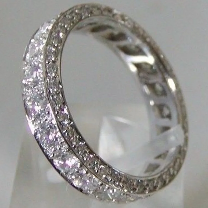 Кольцо Vecalon Eternity Promise Стерлинговое Серебро 925 пробы 3 ряда Pave AAAAA Cz state для мужчин t