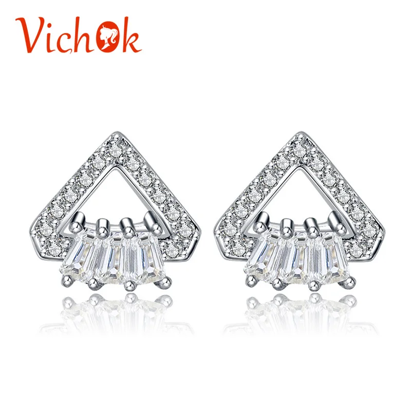 VICHOK silver 925 jewelry Stud Earrings Triangle Iceberg Shape Crown for Women Lovely Earring Girl Valentine | Украшения и