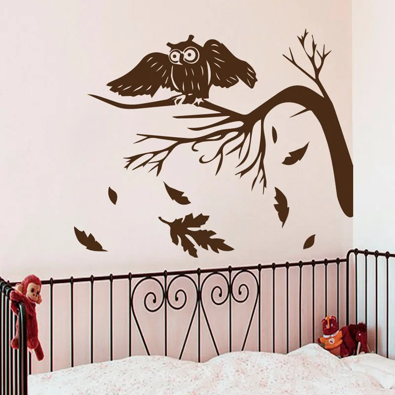 

ZOOYOO Autumn Tree Leaves Falling Wall Decals Owls Night Bird Living Room Babys Decoration Home Vinyl Wall Stickers Art