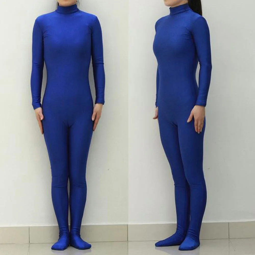 Женский комбинезон Zentai черный из лайкры с длинным рукавом и ложным воротником
