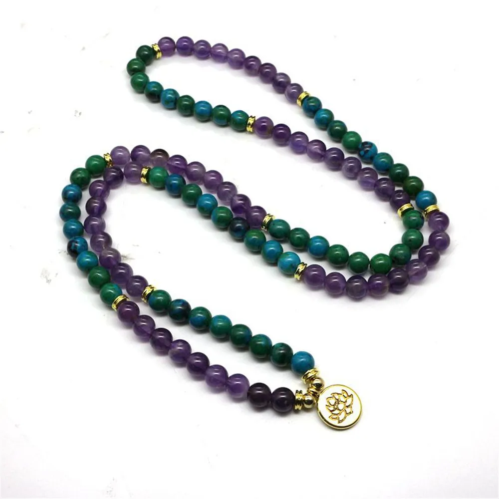 Новый стиль кристалл & Chrysocolla 8 мм бусины 108 браслет золотой Ом Лотос очарование