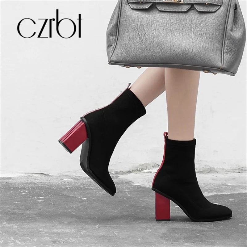 Czrbt/новые женские ботинки сезон осень коллекция 2018 года короткие контрастных
