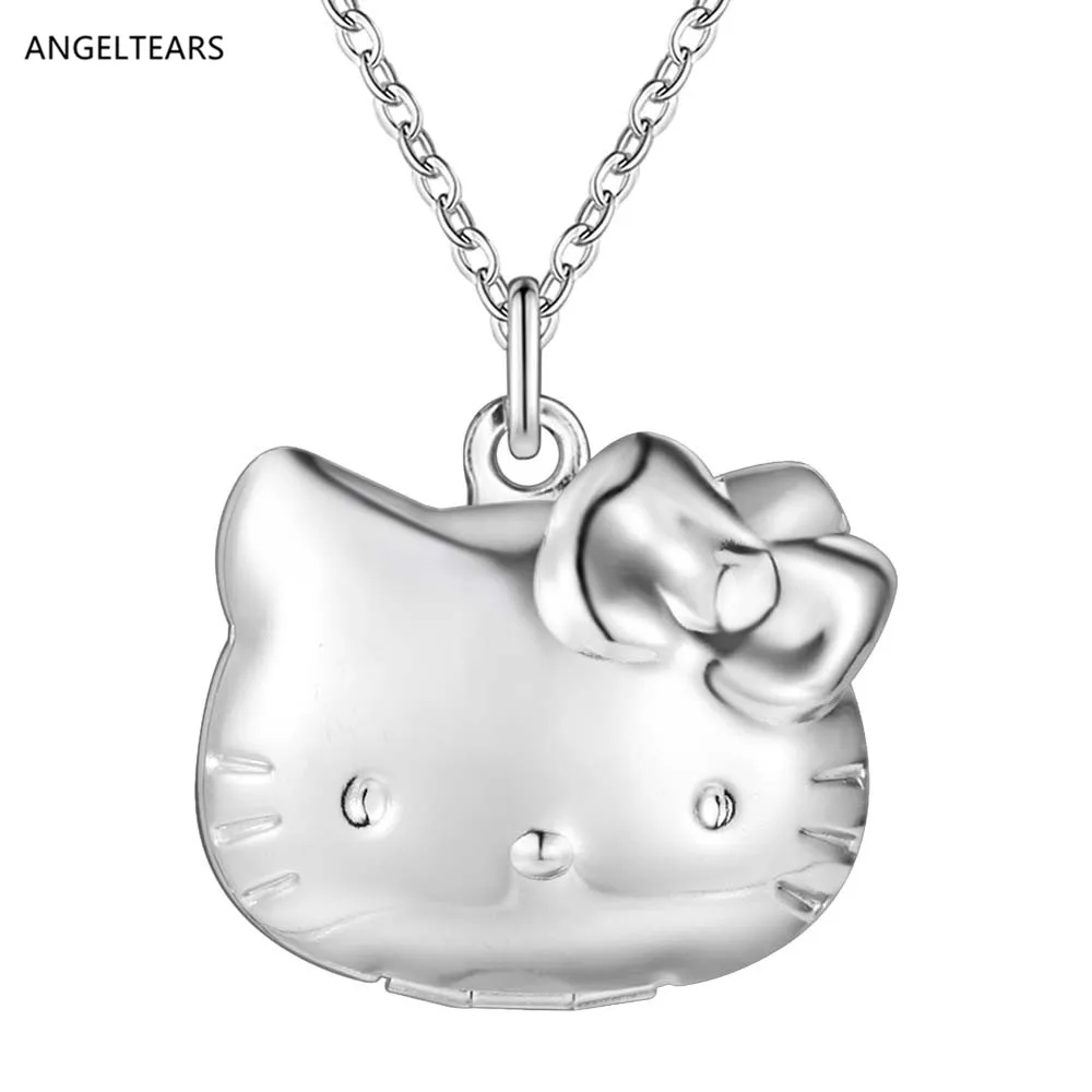 Лидер продаж серебряное ожерелье с медальоном hello Cat модные милые украшения для