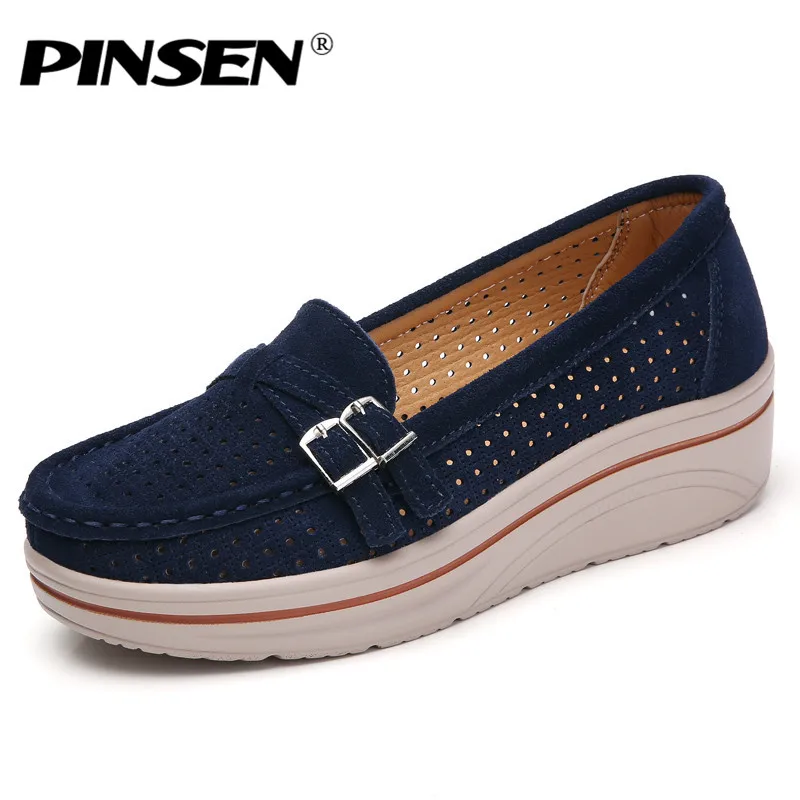 Женские мокасины на плоской платформе PINSEN модные лоферы из натуральной кожи