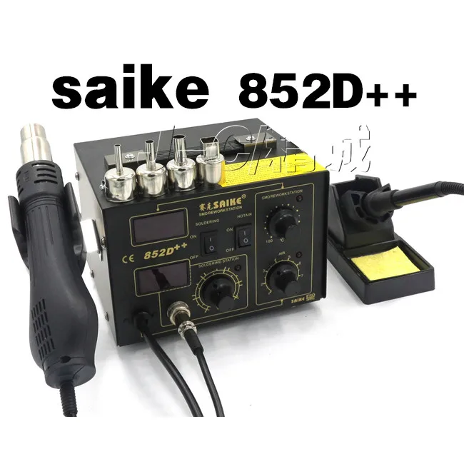 SAIKE 852D+ 2 в 1 паяльная станция обновлен Фрон Утюг припой фена для пайки фена 220V 110V SAIKE 852D бесплатный подарок