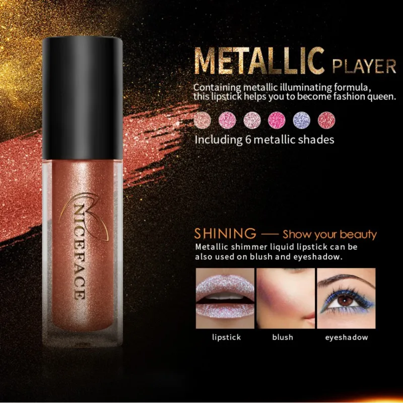 Красота Алмазная блестящий металлик Губная Помада Жидкая водостойкая 24 часа