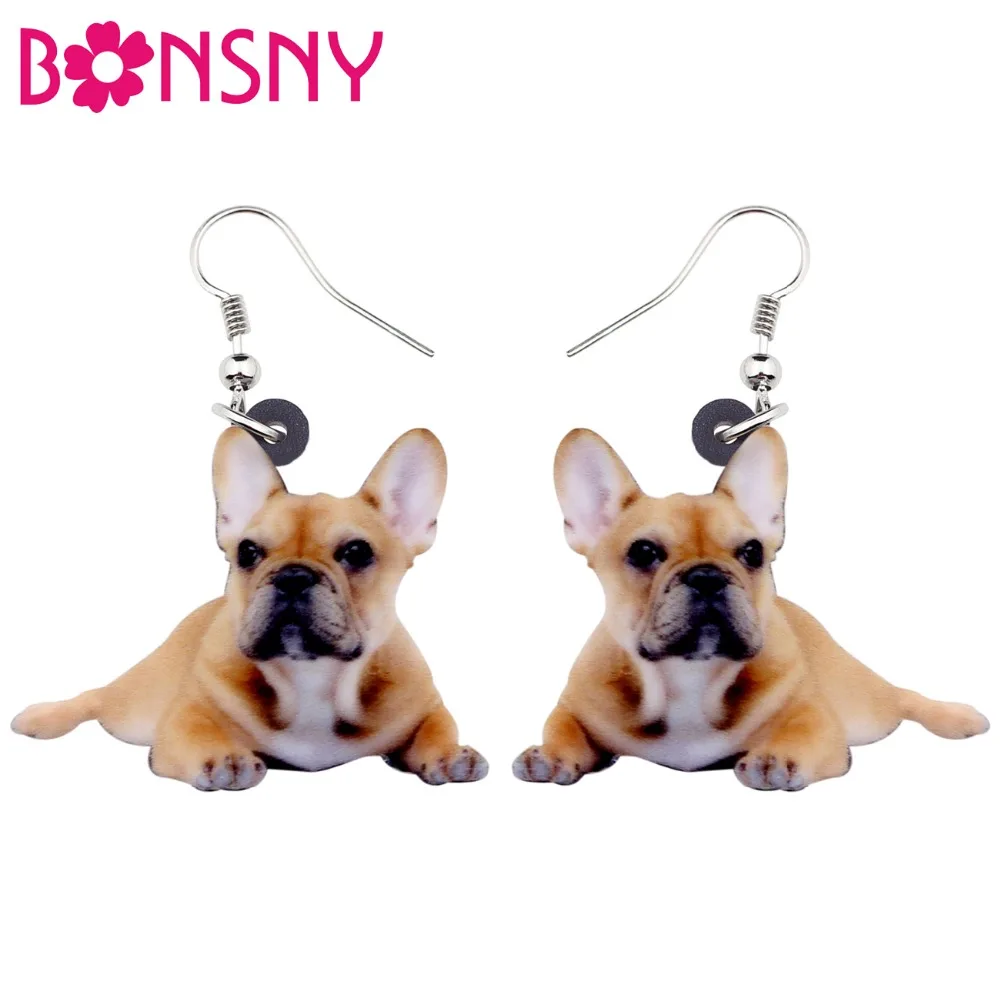 

Bonsny Acrylic Lying French Bulldog Dog Earrings Big Long Dangle Drop Women Girl Ladies Fashion Cartoon Jewelry Bulk Gift Animal