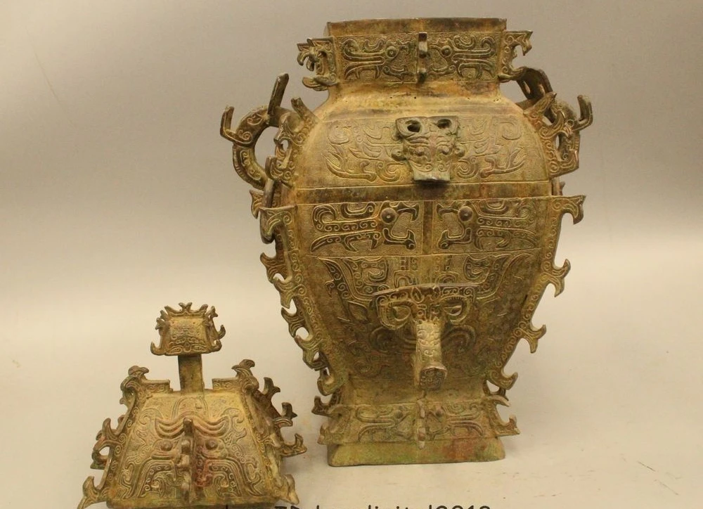 20 &quotКитайский чистый Бронзовый Foo собака лев зверь бутылка для воды горшок