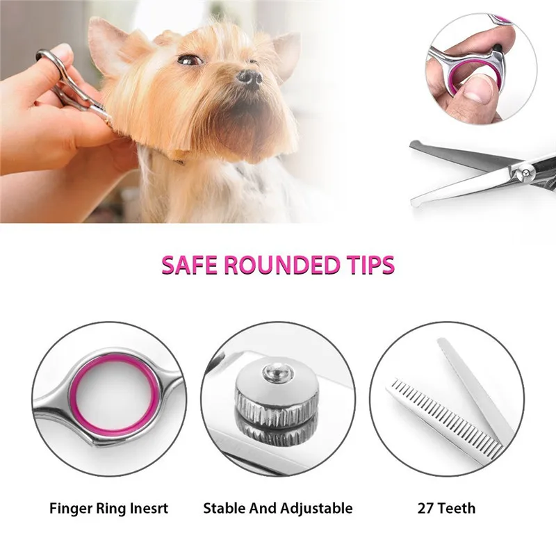 

Pet Grooming Scissors Kit - Cat Dog Grooming Scissors- 5 PCS( For Trimming Body, Face, Ear, Nose, Paw) , Sharp Shears with Bag