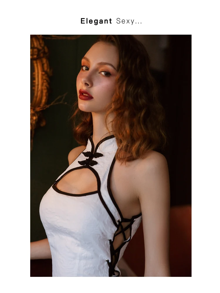 Китайское сексуальное женское белье Cheongsam в стиле ретро с цветочной вышивкой, жаккардовое нижнее белье, Эротическая ночная рубашка