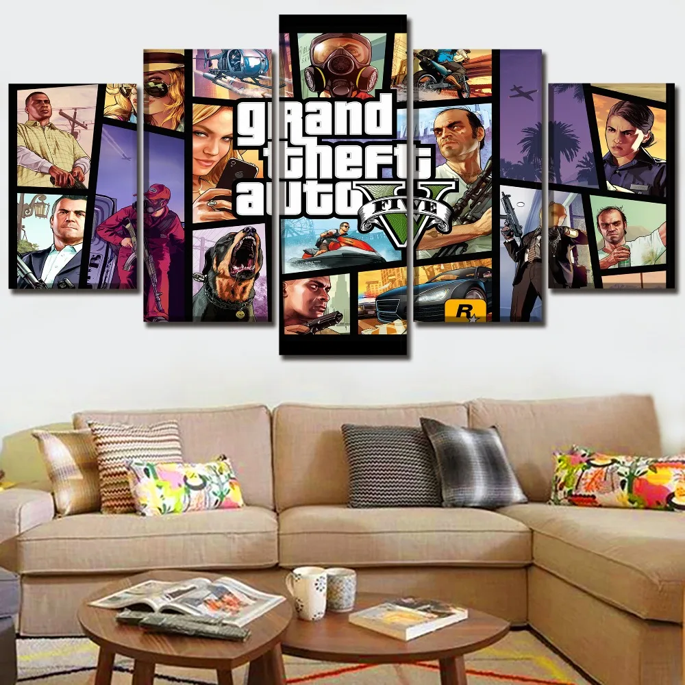 Декор для гостиной или спальни настенные картины в рамках 5 штук игра Grand Theft Auto V