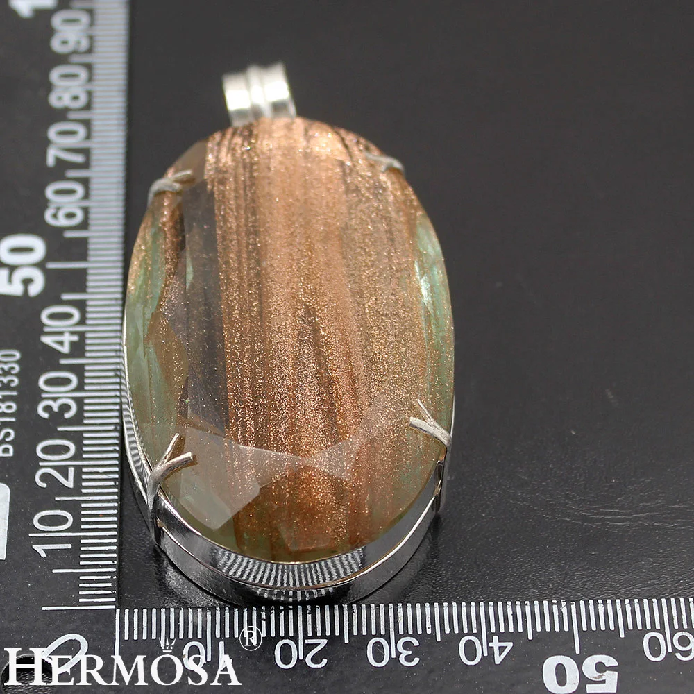 Huge Oval Natural Dichroic Glass 925 Sterling Silver Color Pendant Necklace Charms Jewelry 3 3/8 INCH TF83 | Украшения и