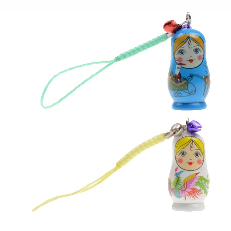 

New 6 Pcs/Set Matryoshka Doll Hanging Ornament With Strap Wooden Keychain Handbag Phone Accessories KidsToy Gifts