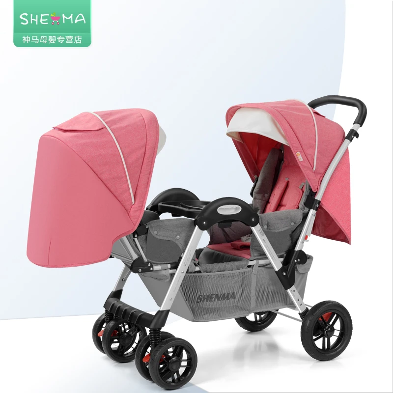 Shenma Twins детская коляска может сидеть и лежать легкий складной Дракон и Феникс два-Детские передние и задние тележки - Цвет: Красный
