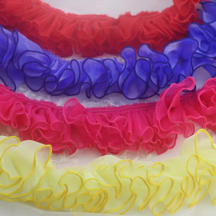 

3Yard/ Lot handmade pleats skirt flounced lace fabric wedding clothing DIY headwear Snow yarn ruffles lace