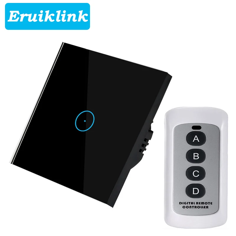 1gang switch with RC Eruiklink ЕС/Великобритания стандарт RF433 беспроводной пульт дистанционного управления светильник, настенный выключатель, сенсорный настенный переключатель для умного дома - Color: 1gang switch with RC