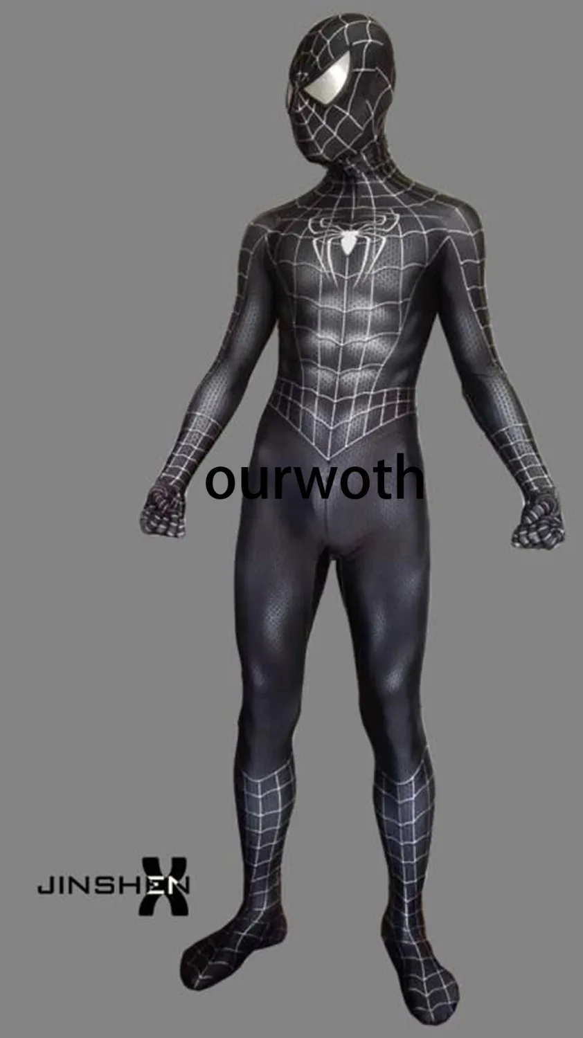 Костюм Человека паука Raimi с 3D принтом черный костюм Venom Spidey на Хэллоуин линзами