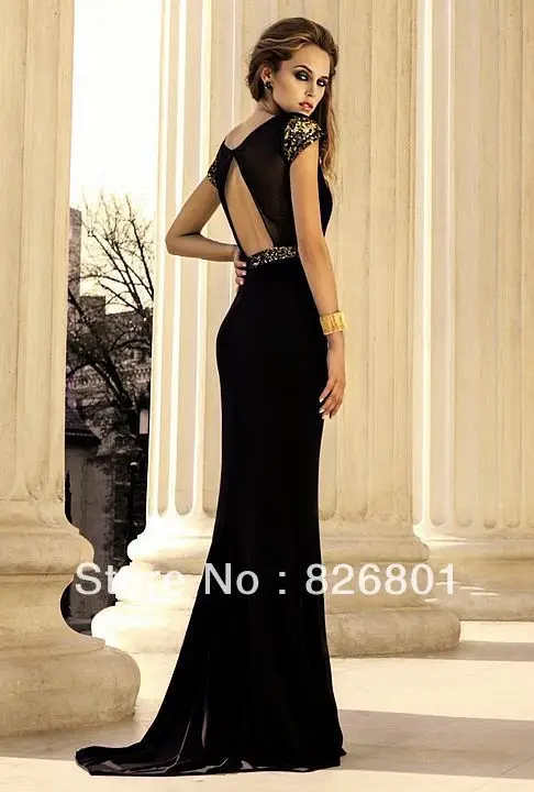 Free Shipping New Arrival Mermaid Sequined Vestido De Noite Open Back Black Sexy Long Evening Gown Dresses | Свадьбы и торжества