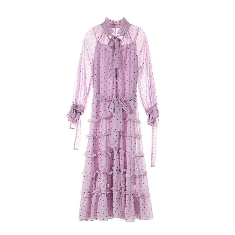 Платье миди с узором в горошек женские комплекты из 2 предметов лето 2019 Boho