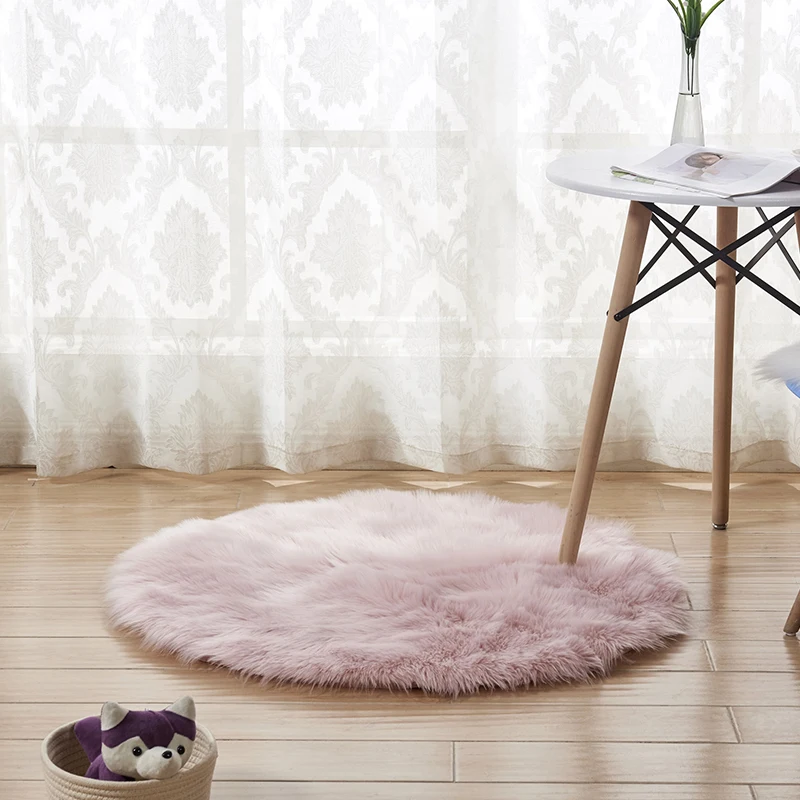 Pink Fluffy Round Rug Carpets Living Room Solid Long Plush Area Carpet Faux Fur Sheepskin Shaggy Rugs For Home Bedroom Decorative - Цвет: Pink