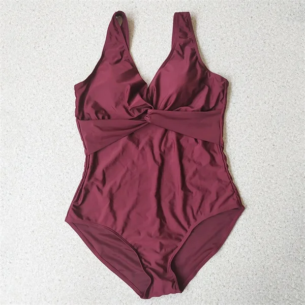 Wine Red Fit C/D/E/F, винтажный Монокини, купальник для женщин, глубокий v-образный вырез, купальник с открытой спиной, Цельный купальник, пляжная одежда, S-4XL - Цвет: Wine Red