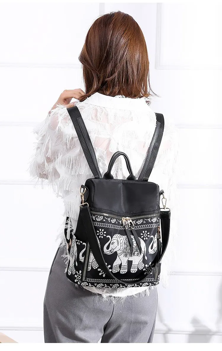 Female multifunctional leisure Oxford backpack National wind elephant printing large capacity anti-theft new | Багаж и сумки
