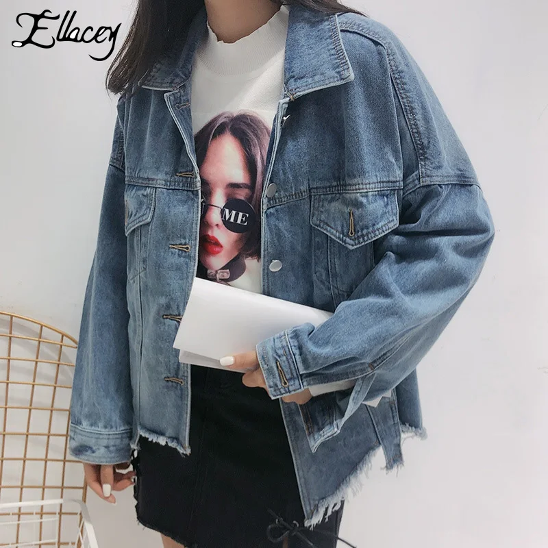 Ellacey джинсовая куртка 2019 весеннее потертое джинсовое платье корейские