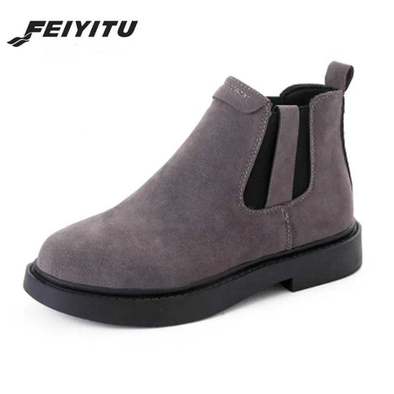 Женские ботинки на меху feiyitu черные зеленые серые коричневые красные ботильоны