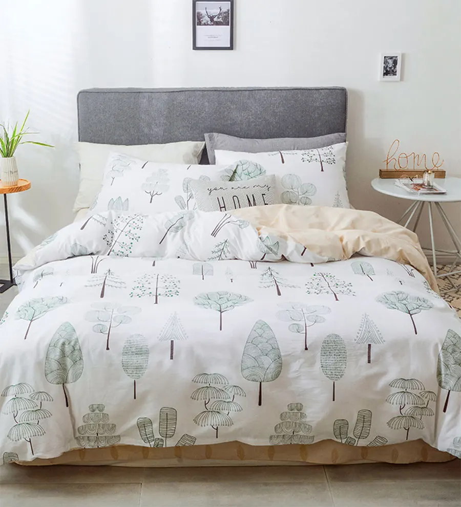 

cute green tree bedding set teen child,twin full queen king cotton single double home textile bed sheet pillow case duvet cover