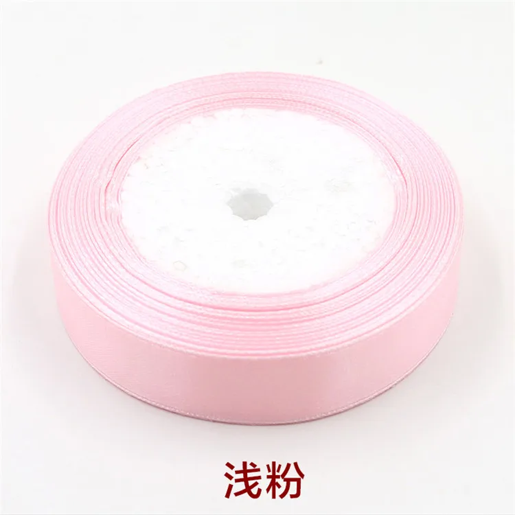 light pink Горячая 1 рулон/лот(25 ярдов/рулон) 10 мм шелковая атласная лента для Свадебный Праздничный торт подарочные украшения для самодельного изготовления упаковочные материалы - Цвет: light pink