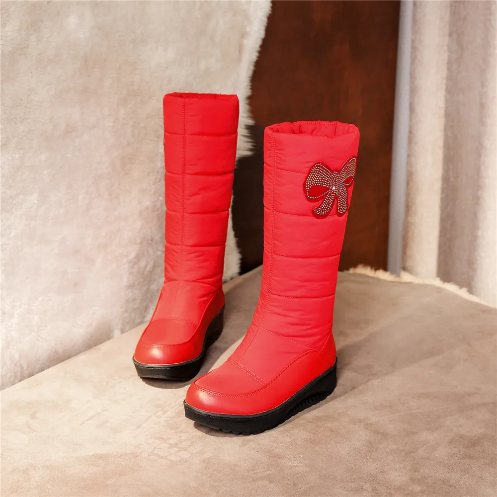 MEMUNIA Snow boots women platform shoes woman winter boots keep warm mid calf boots down PU leather rhinestone half boots