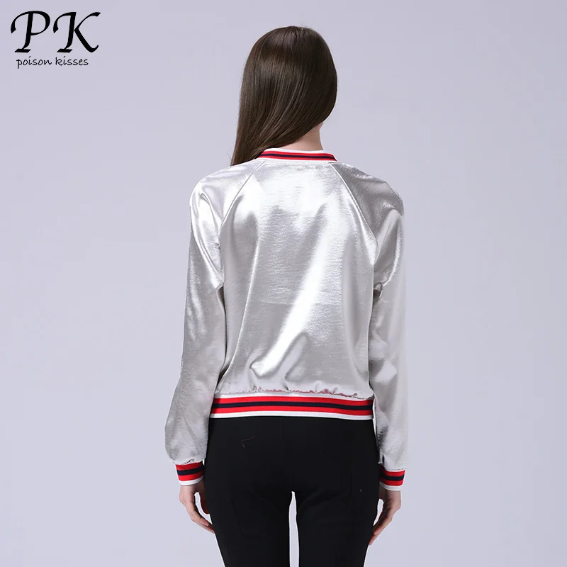 РК металлик чувство бомбардировщик куртка женщин стандартное пальто шайбу