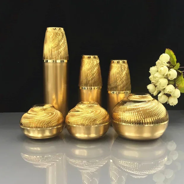 1 gold set 6pcs 10 шт Высокое качество 30 г, 50 г, 120 г золото/белый/светильник розовый акриловый крем банка. Пустой контейнер для упаковки косметики, бутылка с насосом для лосьона - Цвет: 1 gold set 6pcs
