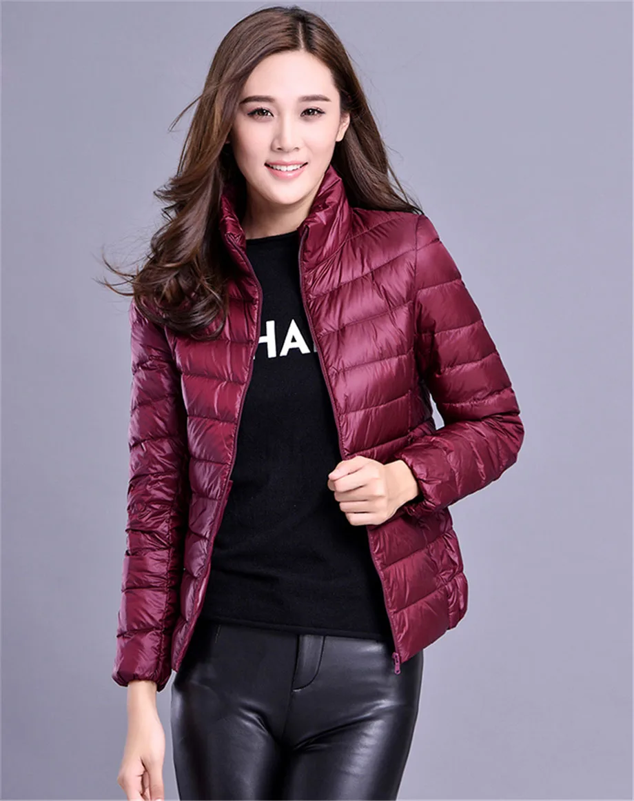 Claret Большой Размер 4XL 5XL ультра-светильник Женская куртка из хлопка модная уличная бейсбольная куртка зимняя повседневная ветрозащитная верхняя одежда - Цвет: Claret