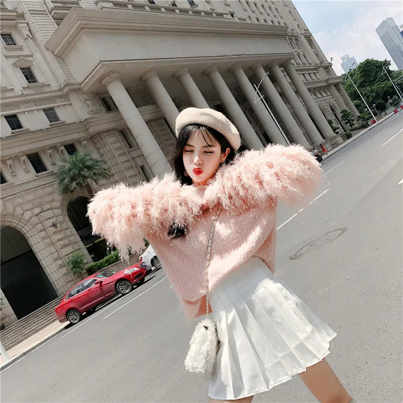 Tassel Mesh Patchwork Fluffy Women Sweaters 2018 Autumn Winter Crochet Cashmere Elegant Pullovers Sweet Knitted Sweater 1214 | Женская