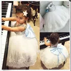 Новинка 2018 года; платье принцессы без рукавов с v-образным вырезом и бабочкой для девочек; кружевное платье с вышивкой