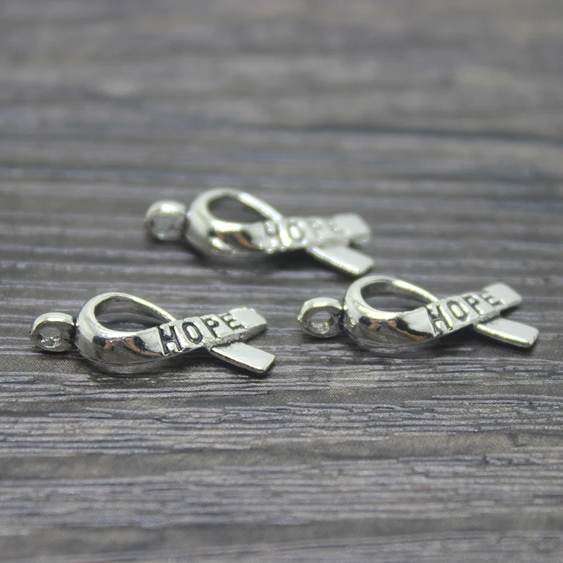 40 шт. Hope рак груди лента осведомленные подвески античное серебро 7x15 мм|awareness